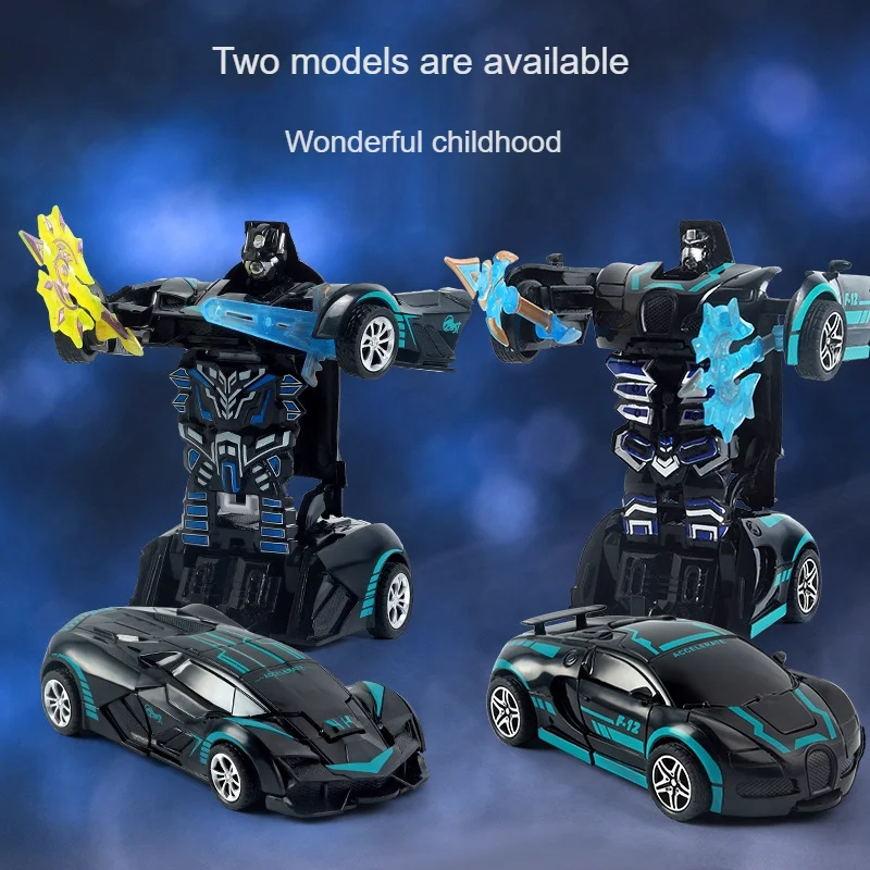 1pc impact deformable robot sports car toy, no batteries required, inertial impact one-button deformation toy car for boys, educ