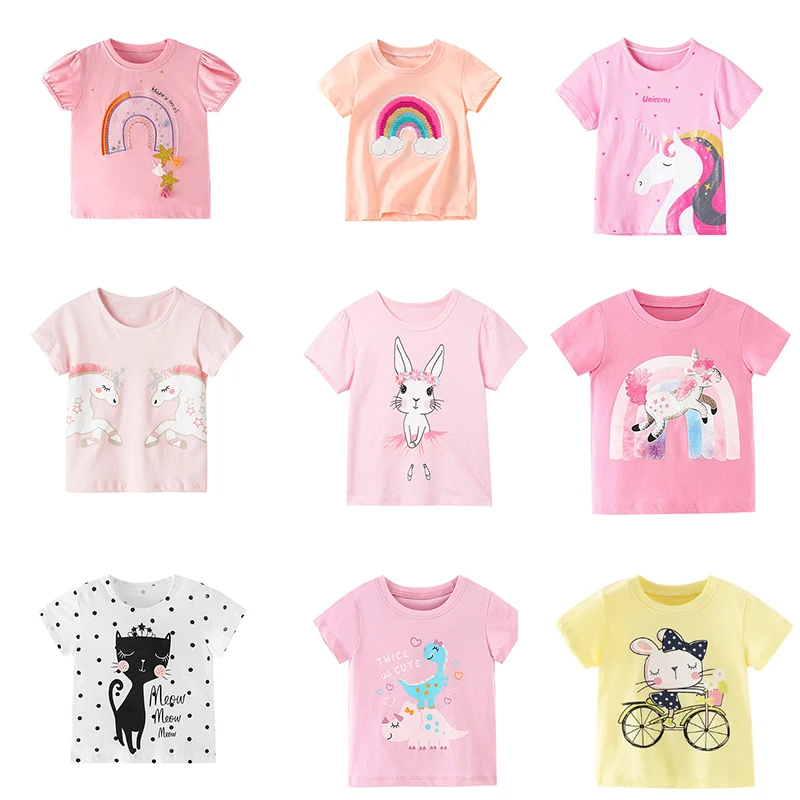 Little maven 2024 Summer Girls Shirts Animal Cats Dinosaur Rainbow Prints Baby Girls Tops Tees Cotton Little Girls Clothes