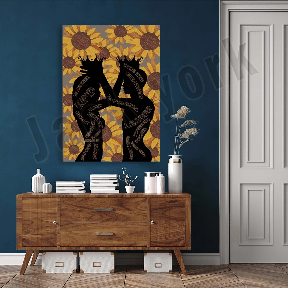 black couple sunflower retro poster, black family poster, black queen poster, black king poster, african american husband wife