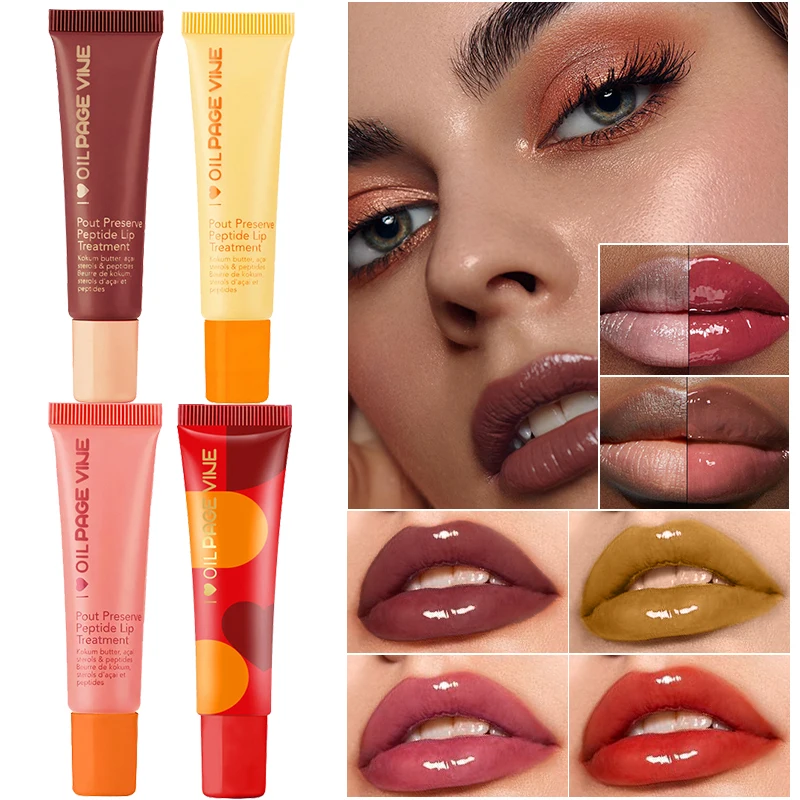 Feuchtigkeitsspendender Peptid-Lipgloss, transparentes getöntes Lippen-Schutzöl, feuchtigkeitsspendend, Lippenbalsam, aufpolsterndes, feuchtigkeitsspendendes Lippenglasur-Make-up