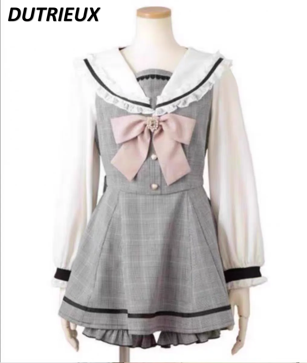 

Sailor Collar Waist Lolita Top Japanese Mine Mass-Produced Classic Cute Sweet Dress and Base Shorts Sailor Two Piece Suit