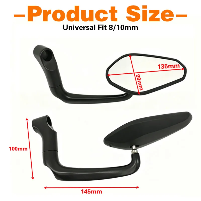 M8 M10 Universal-Motorradspiegel für Z650 Z750 Z900 ZX6R ZX10R 2 Stück Roller Elektrofahrrad Rückspiegel Moto-Teile – Detail 4
