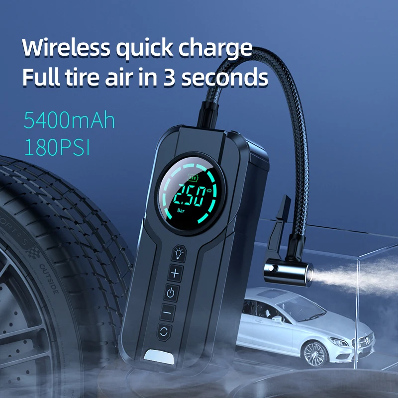 

Car Air Compressor Portable Wireless Electric Air Pump with LED Light Cordless Tire Inflator Pump for Motorcycle Bicycle Balls