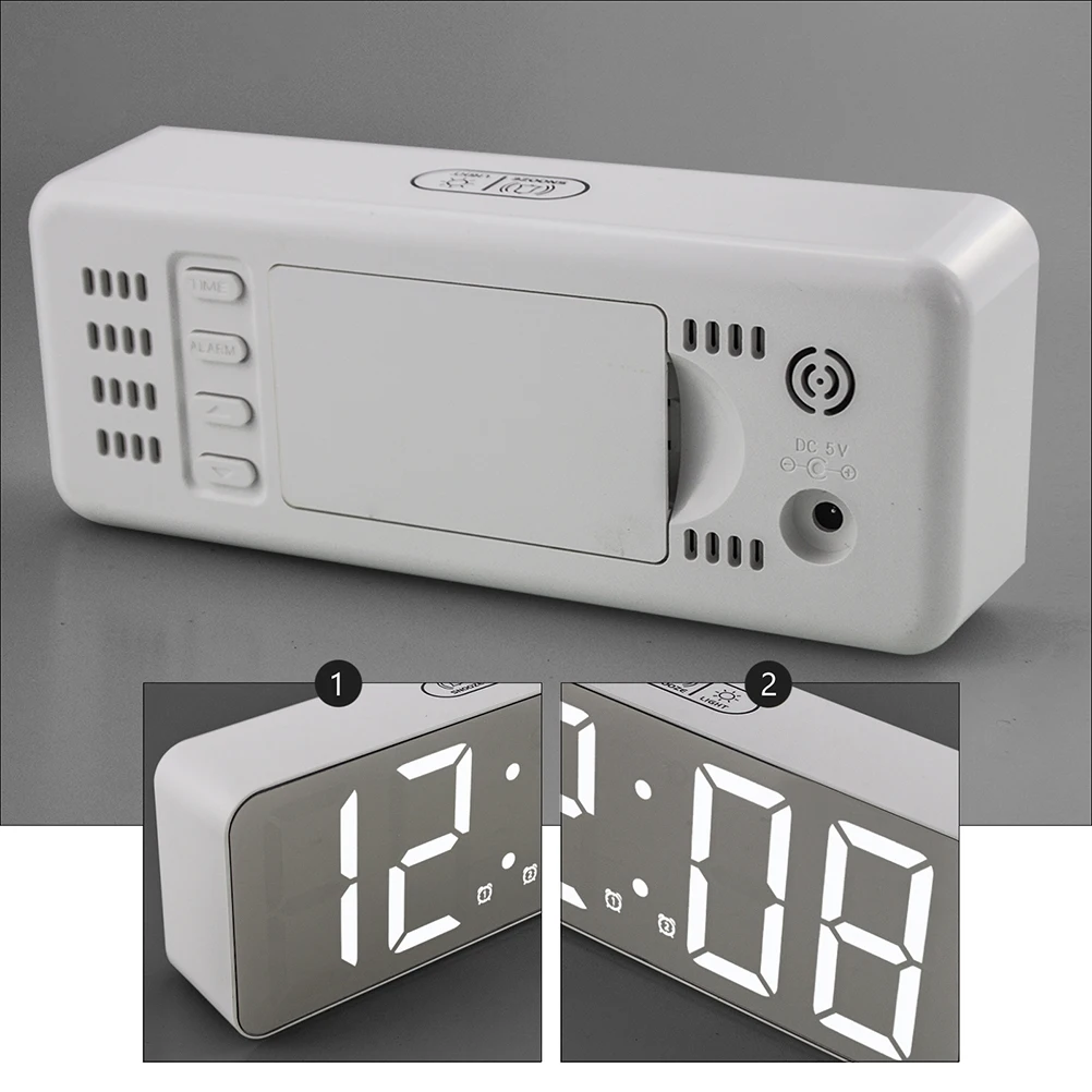 

Digital Desk Clock LED Mirror Alarm Temperature Calendar Display Brightness Adjustable Large Numbers ABS Eco Modern Design