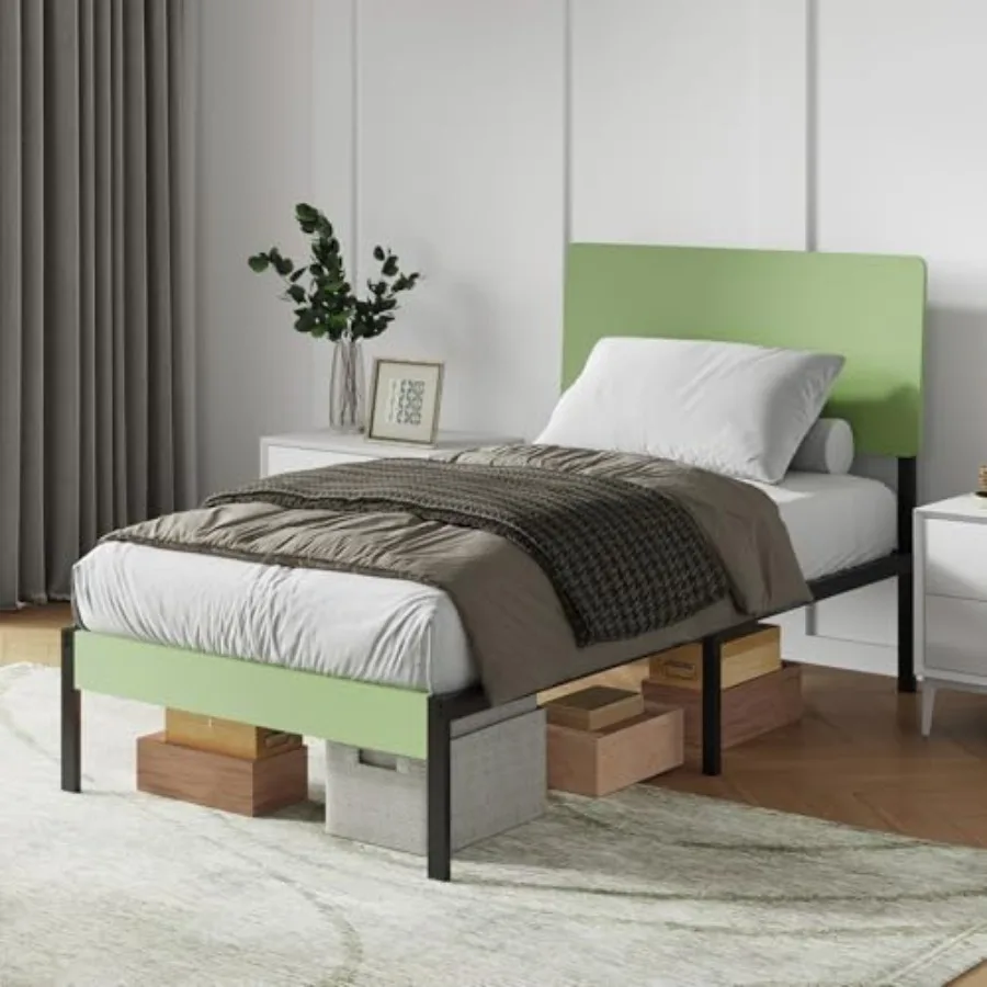 

Каркас кровати с современным деревянным изголовьем, простая сборка, бесшумное хранение под кроватью, прочная металлическая платформа для спальни и гостиной