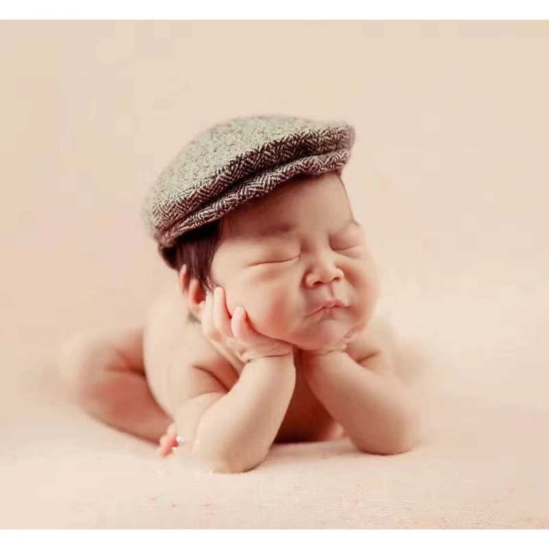 2 Pcs Newborn Photography Props Baby Peaked Beanie Solid Color Hat Bow Tie Infants Photo Fotografia Accesories