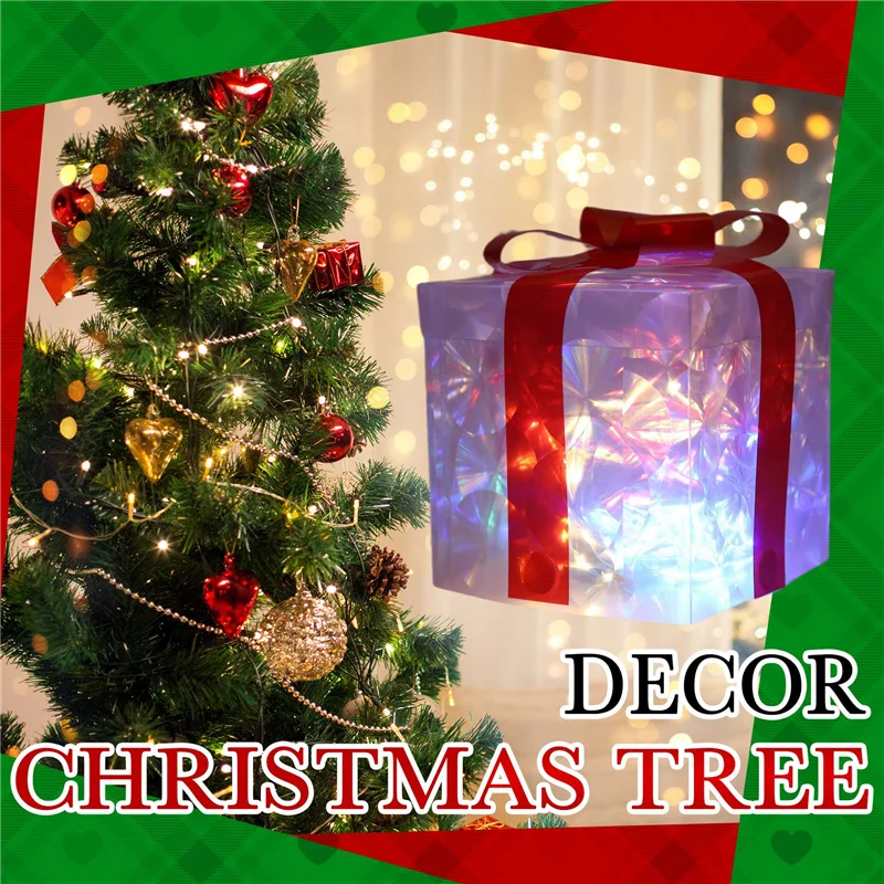 ABBN-クリスマス光るギフトボックス装飾飾り弓照明ボックス屋外ライト照明クリスマス 2024 ホームヤード装飾