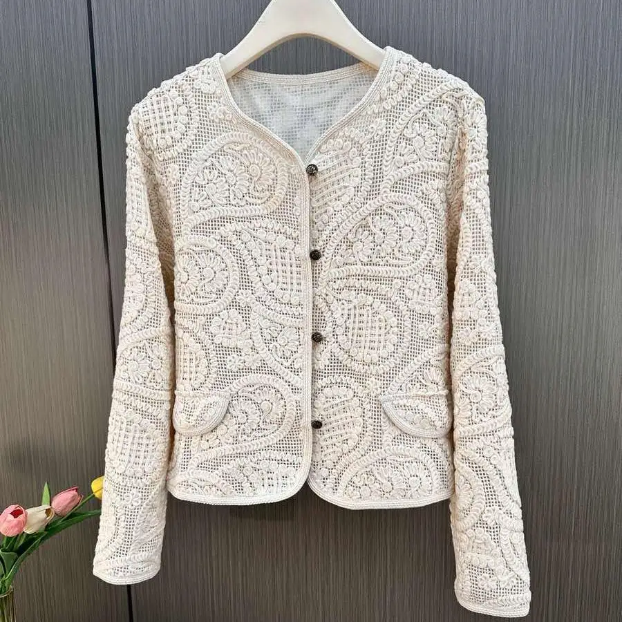 Hot Sell Big Water Drop Embroidery 3D Board Embroidery Lace Cashew Nut Pure Cotton Thread Weaving Process Hollow Mesh Fabric