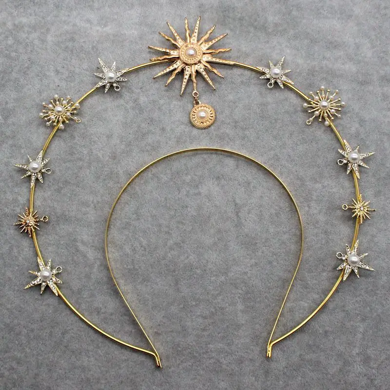 DIY Kit Gold Stars Boho Stars Sun Moon Halo Crown Headpiece Goddess Headband Bridal Maternity Crown For Photoshoot