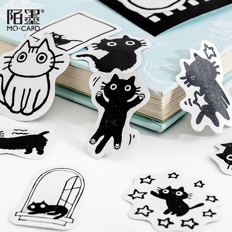 1box/45pcs Lazy Black Cat Stickers Cute Kitten Prints for Journal Kaka Card DIY Crafts view 5