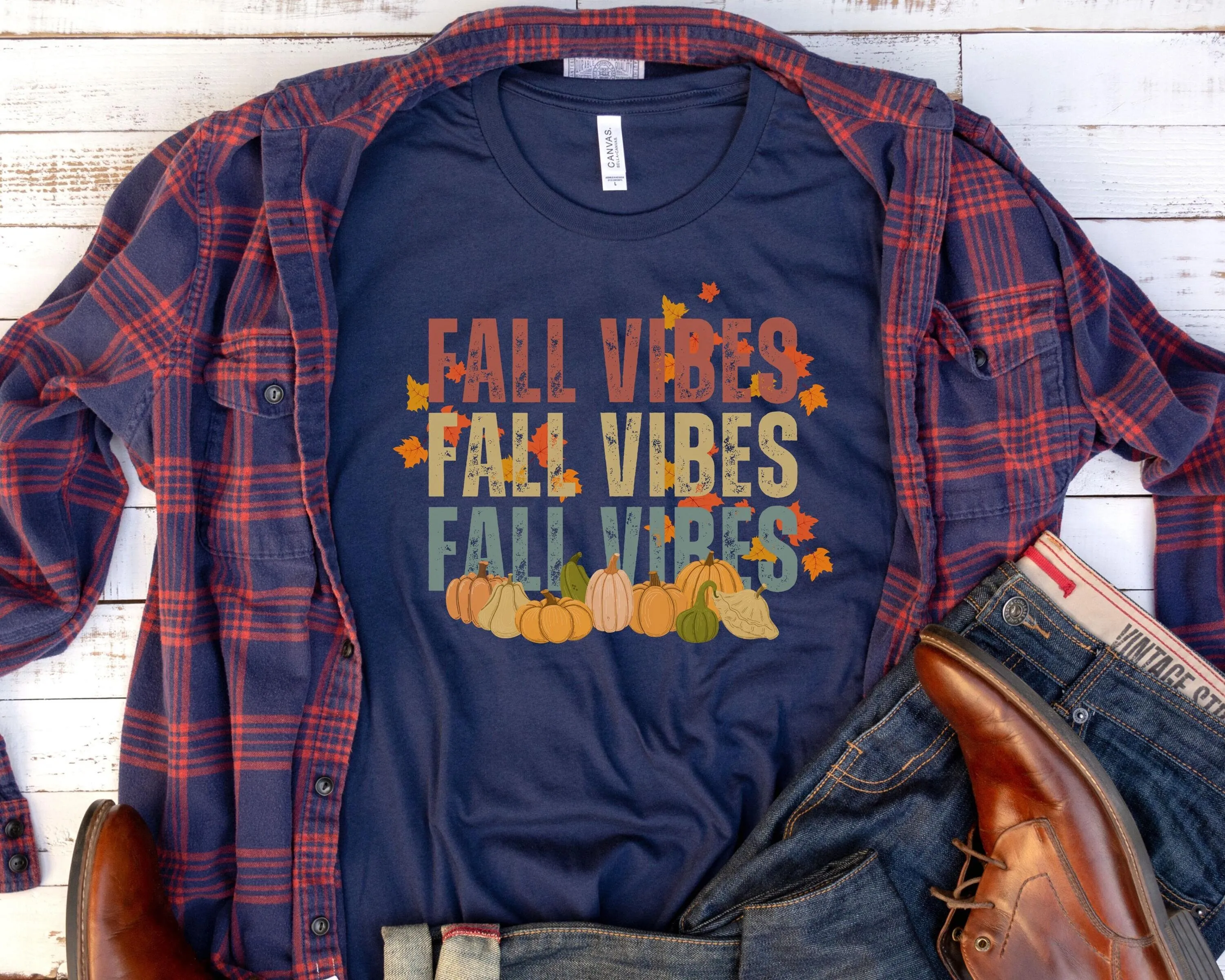 Fall Vibes T Shirt Pumpkins Autumn Leaves Cute For Women Cozy Pumpkin Season Harvest