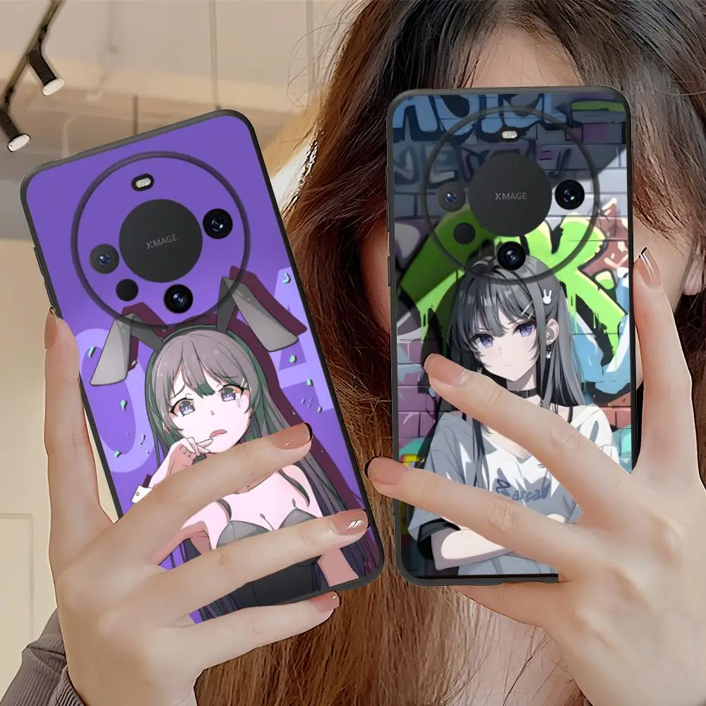 

Mai Sakurajima Mobile Phone Case for Huawei Mate 60 50 40 30 20 10 Pro Plus Lite E 5G Black Cover Smartphone Luxury