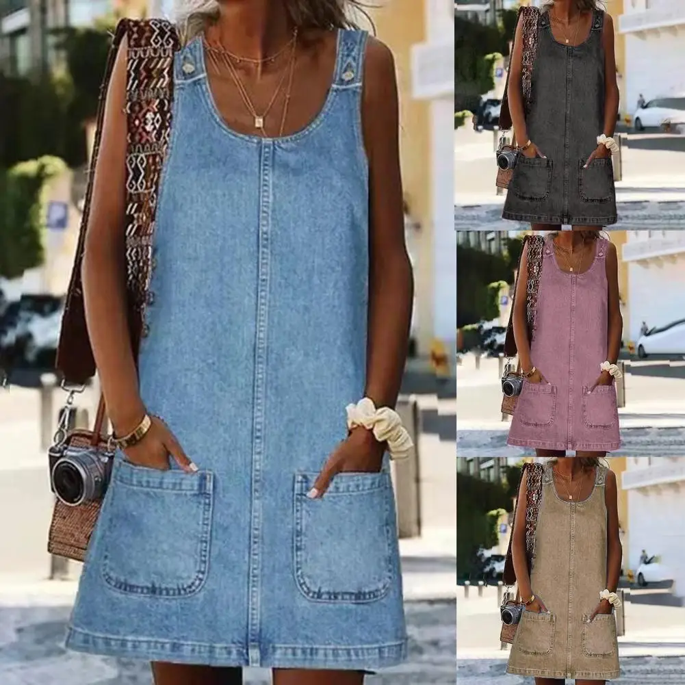 Summer Dress Popular Anti-pilling Faux Denim Dress Pure Color Summer Faux Denim Dress for Night Club Dresses For Women