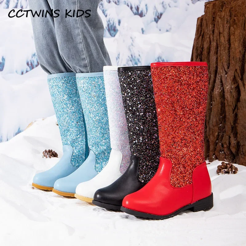 Girls High Boots Autumn Winter Toddler Kids Fashion Brand Middle Calf Princess Knight Boots Children High Top Glitter Sole Shoes