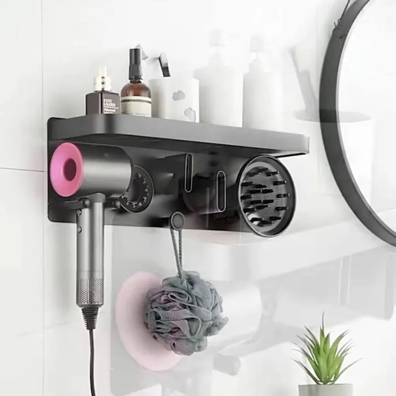 Hair Dryer Holder Black/Silver Space Aluminum Straight Air Duct Holder Hanging Rack Bathroom Shelf Storage Rack Organizing Rack