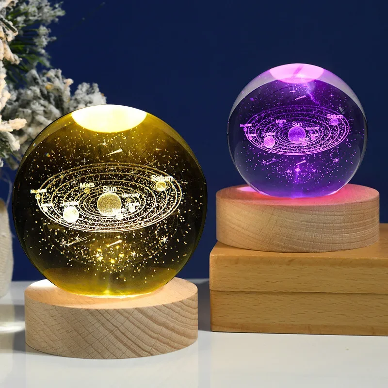 Solar System Moon Galaxy Projector Crystal Ball LED Night Light Valentine\'s Day Gift Bedroom Decor Night Lamp Kids Birthday Gift