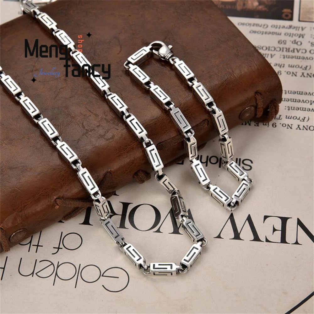 

New National Tide Style Personality Square Chain Wide Bracelet Handsome Silver Jewelry Exquisite High-grade Fashion Holiday Gift