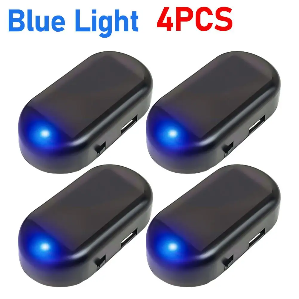 

4Pcs Car LED Solar Powered Fake Security Light Simulated Dummy Alarm Wireless Warning Anti-Theft Caution Lamp Flashing