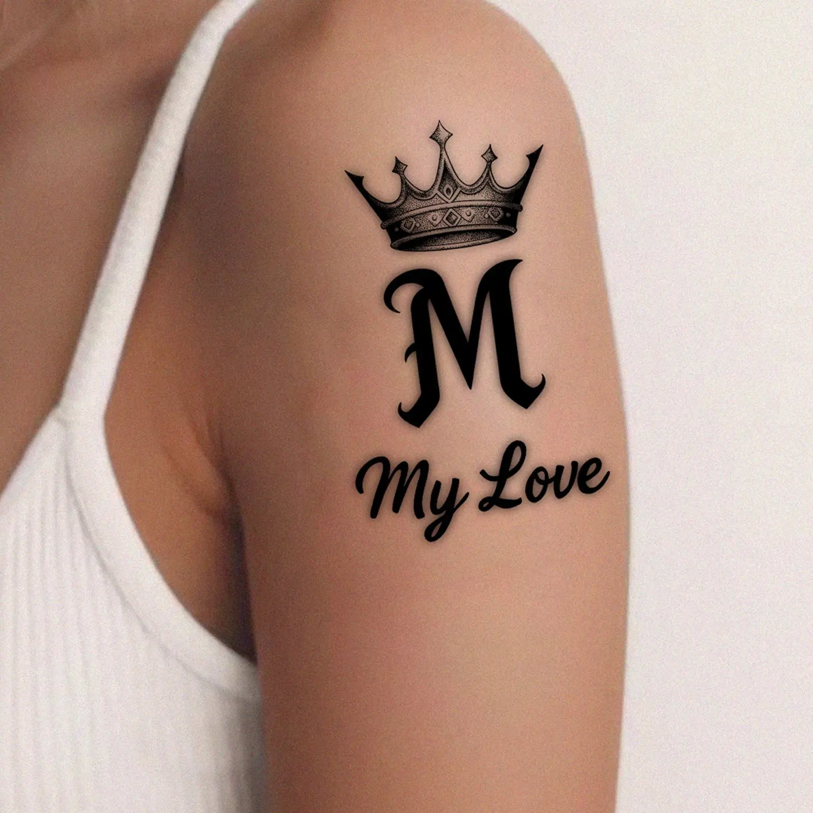 Simple My Love Tattoo Sticker Temporary Tattoo Crown Letter Design Waterproof Sweatproof Non-Reflective for Women Girls Daily We