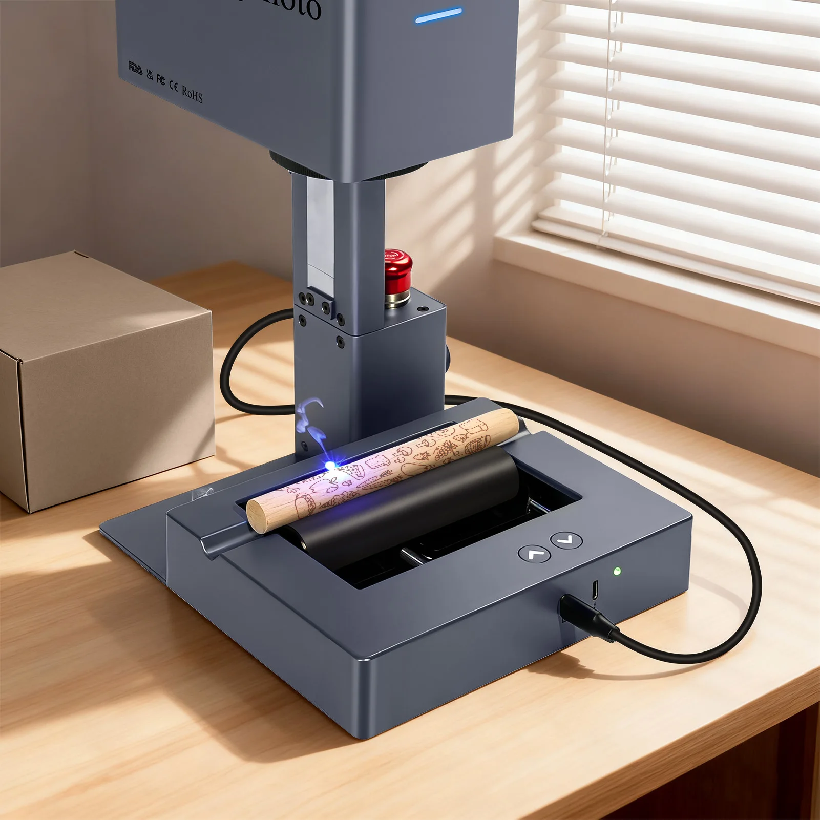 Dual-Mode Rotary Roller for Raymoto Laser Engravers – 360° Rotary Accessory for Cylinder Engraving, Fits All Raymoto Machines
