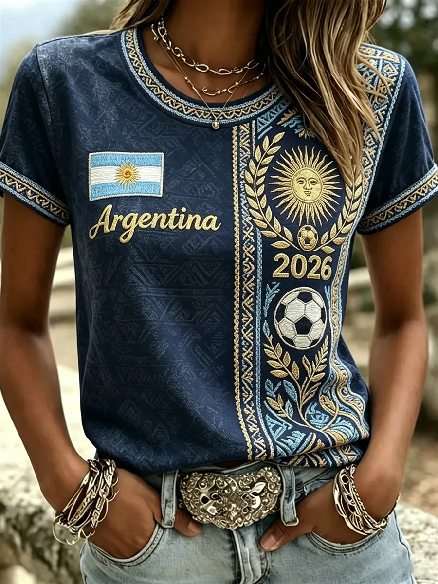 2026 Argentina Fans Football Training T-Shirt - 3D Print - Fashionable, Comfortable and Breathable - Family Clothing