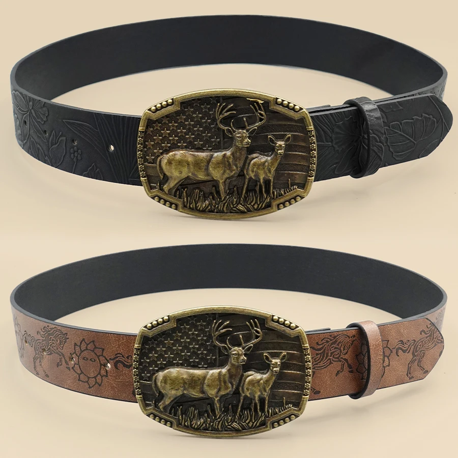 Western Cowboy Street Style Belt - Animal Motif Carved Vintage Print for Daily Wear, Commute & Casual Outfits