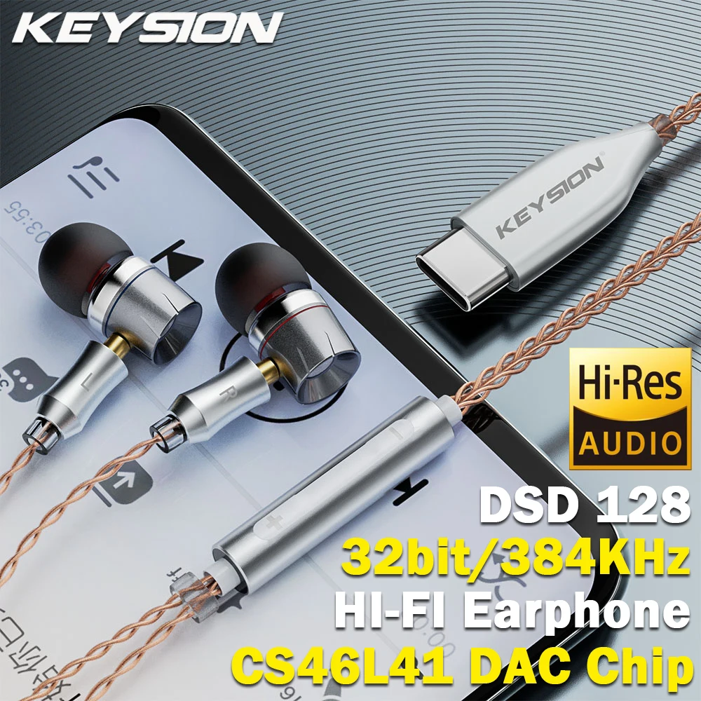 

KEYSION DAC DSD128 Type-C HIFI Earphone 32bit 384KHz Bass Headphone 9mm Titanium Plated Dynamic Earbud USB C To MMCX DIY Headset