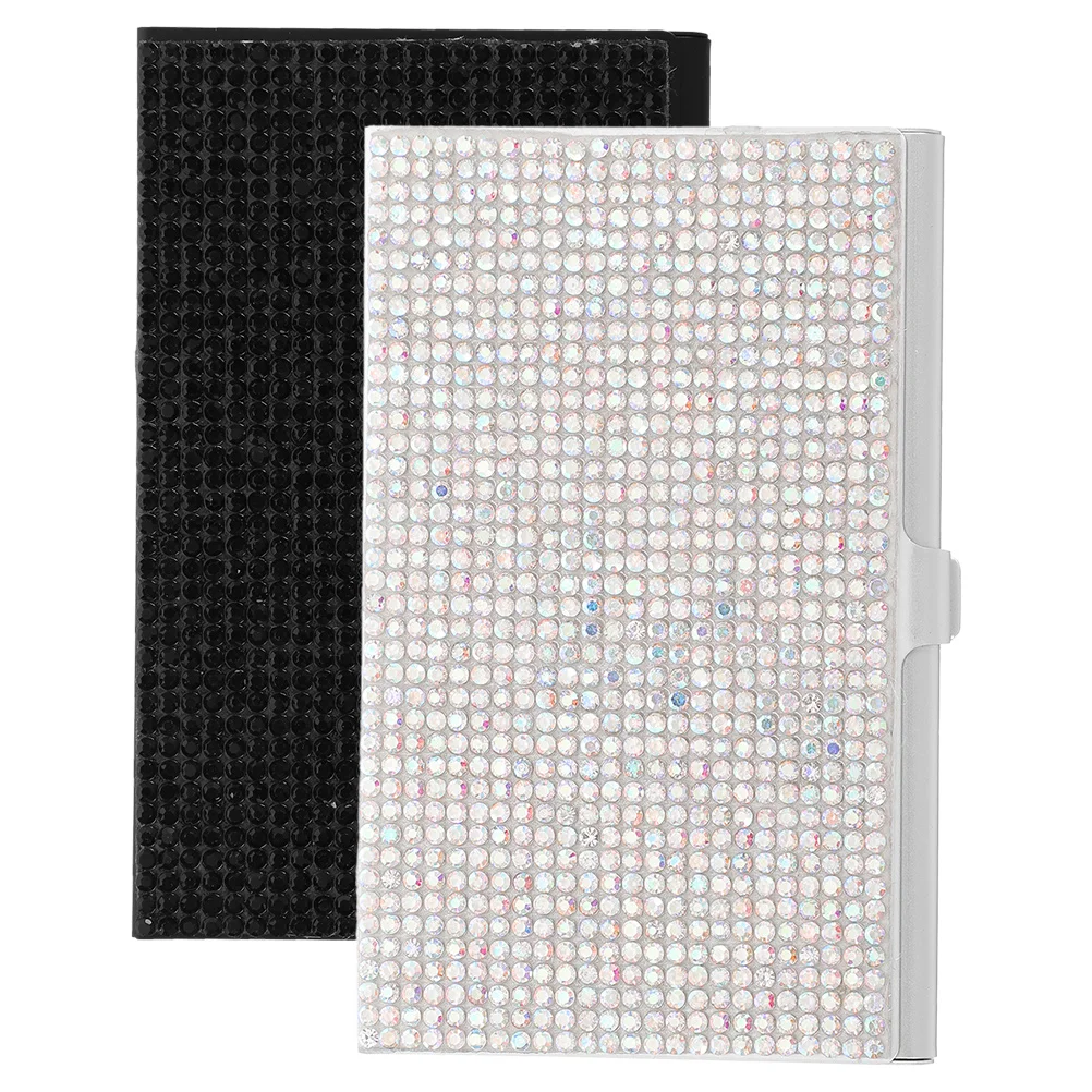 

Shiny Rhinestone Business Box Holders Aluminum Alloy Ultra Slim Portable Metal Storage Box For Men Women Office Use Sleek Name
