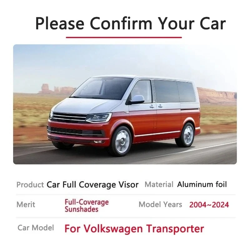 For Volkswagen VW Transporter T5 T6 SWB 2004~2024 2016 2018 2023 Car Anti UV Windshield Sunshade Sunshades Sun Cover Accessories