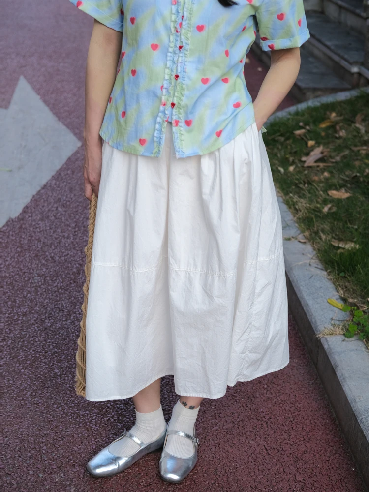 

High Waist A-Line Skirt Spring Summer Thin Elastic Waist Versatile Casual Elegant Midi Skirt by Amei Store
