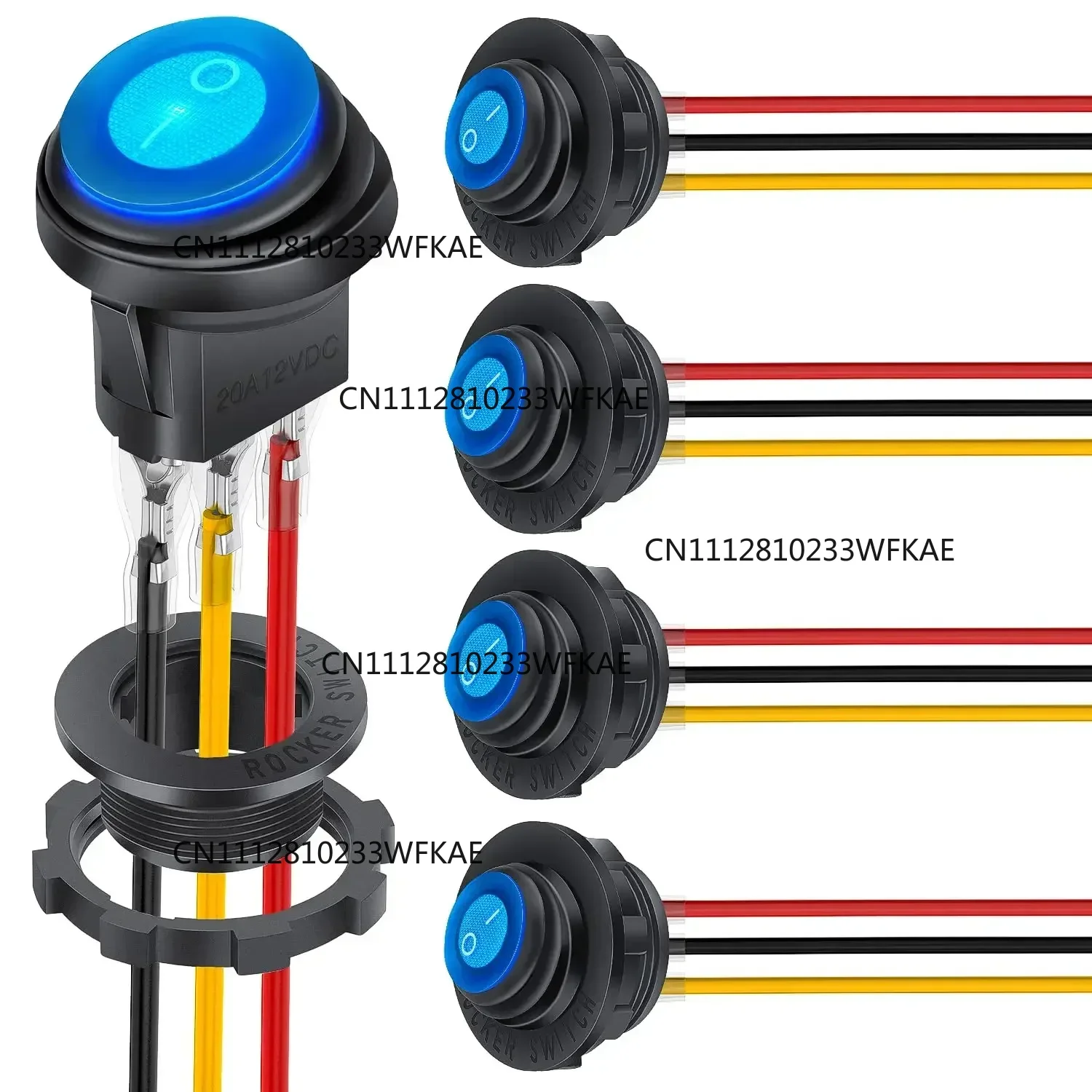 5PCS Waterproof Round Rocker Switch12V LED Toggle Switch Lighted ON Off SPST 3 Pin for Car Switch Panel RV Truck Marine Boat