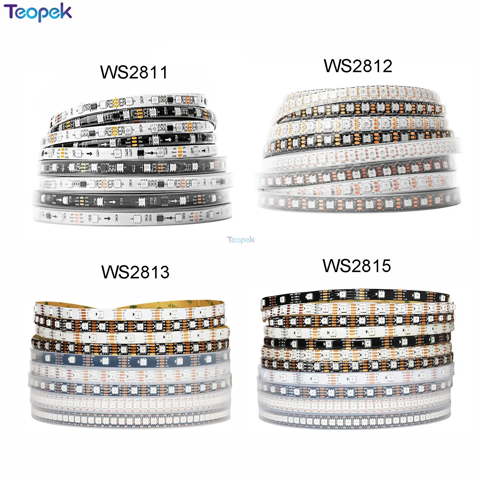 WS2811 WS2812B WS2813 WS2815 Pixel LED Strip Individually Addressable IC 5050 RGB Full Color 30/60/144Pixels/Leds/m Tape Light