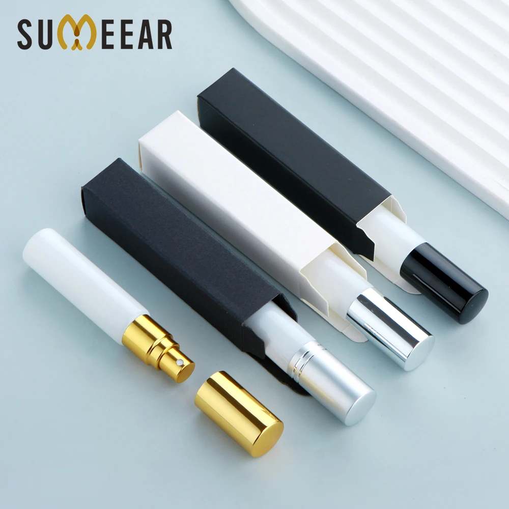 

50/100 Pieces 10ml Portable UV White Glass With Aluminum Atomizer Spray Bottles Refillable Perfume Bottle and Box Sample