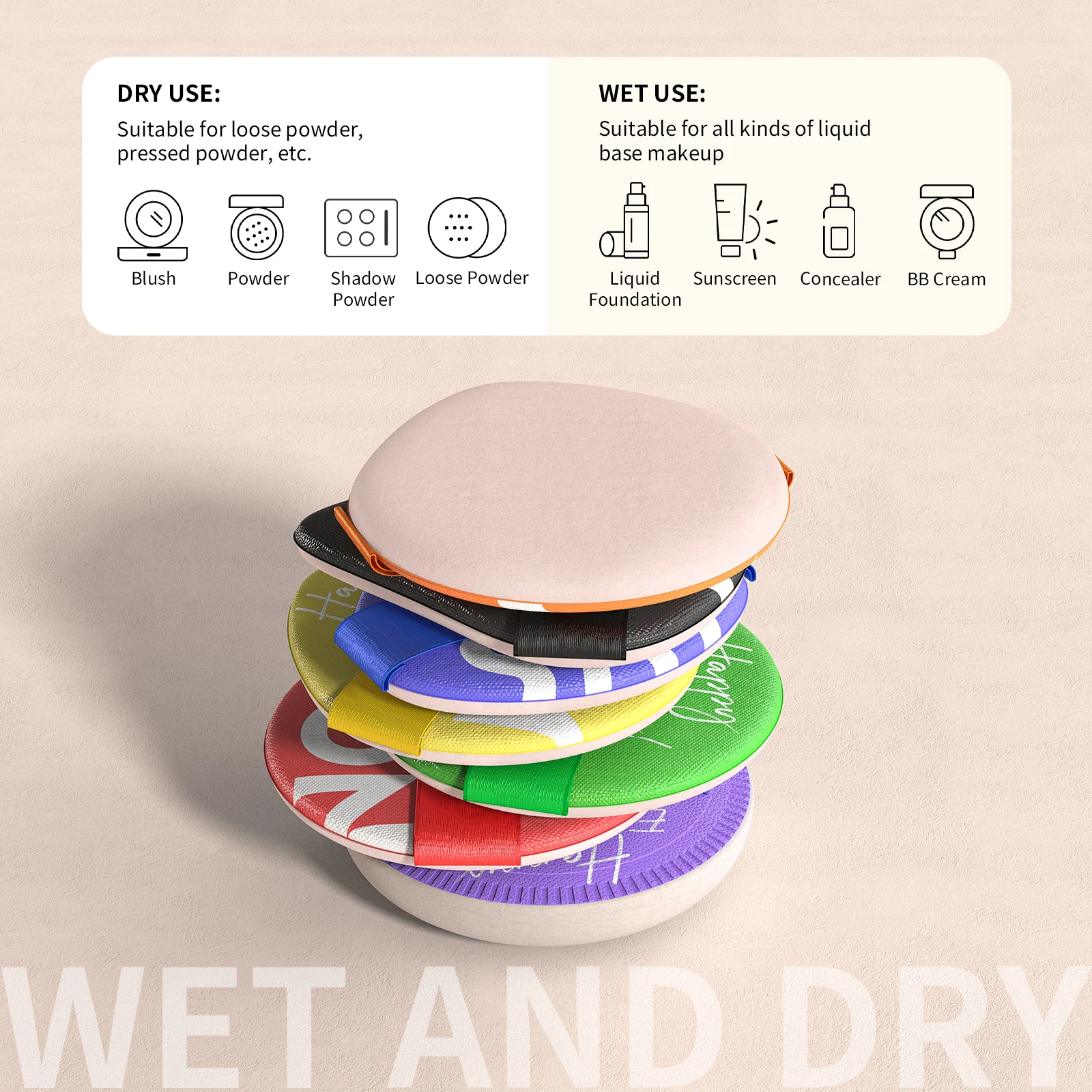 Docolor Puderquaste Gesichts-Make-up-Schwamm, Kosmetik, weiche Baumwolle, Gesichtspuderquaste, waschbar, Make-up-Puff-Werkzeuge, kosmetischer Schwamm, Schönheit