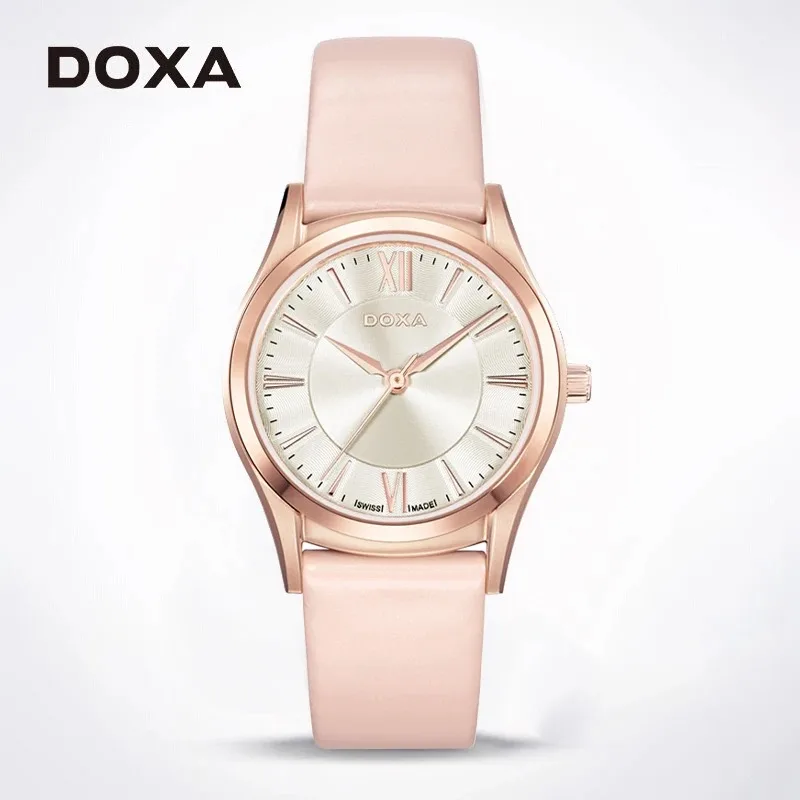 

DOXA Ladies Quartz Watch Business Casual Watch Round Dial Pink Strap 10Bar Waterproof Watch High-end Atmosphere