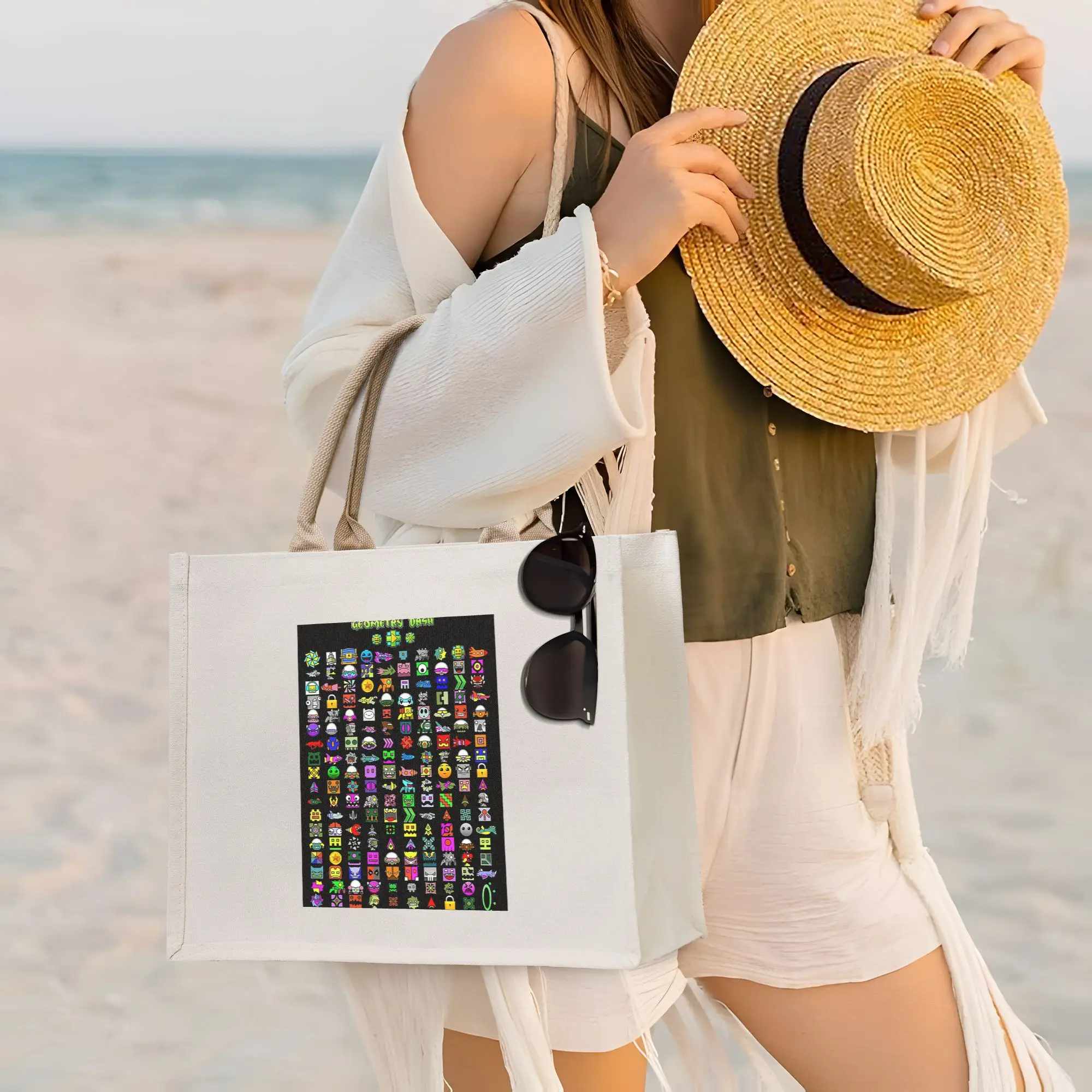 

Сумки для покупок Geometry Dash, холщовая сумка-тоут, складная сумка-тоут для девочек, дорожная сумка через плечо