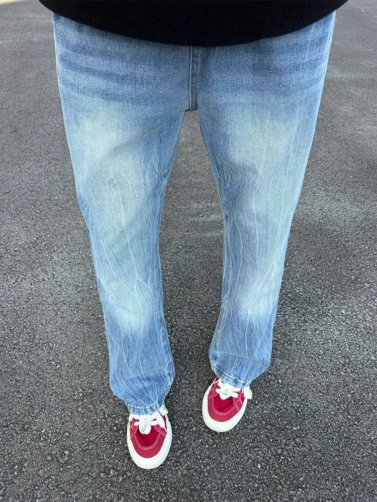 

Мужские джинсы прямого кроя Slim Fit с принтом в виде молнии, в американском стиле High Street, для осени и зимы, износостойкие, повседневные, прямые.