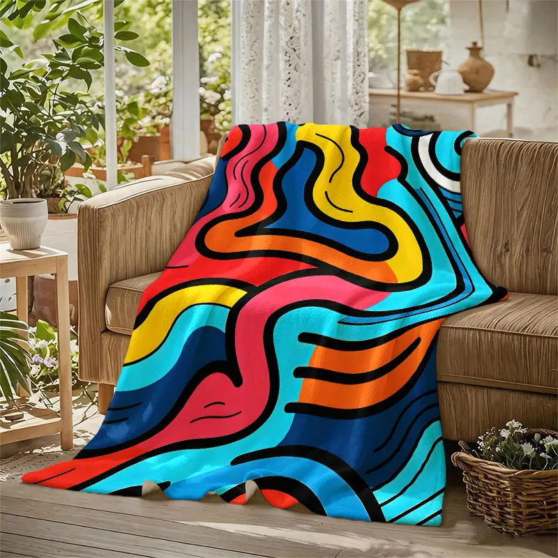 Color Doodle Swirl Flannel Blanket Warm Soft Halloween Christmas Decorative Couch Warm Cozy All-Season Gift