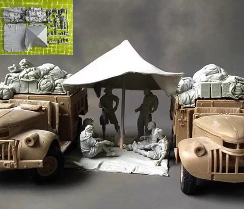 High Quality 1:35 Cast Resin Model North African Personnel Take A Lunch Break for 6 People Model Assembly Kit Unpainted