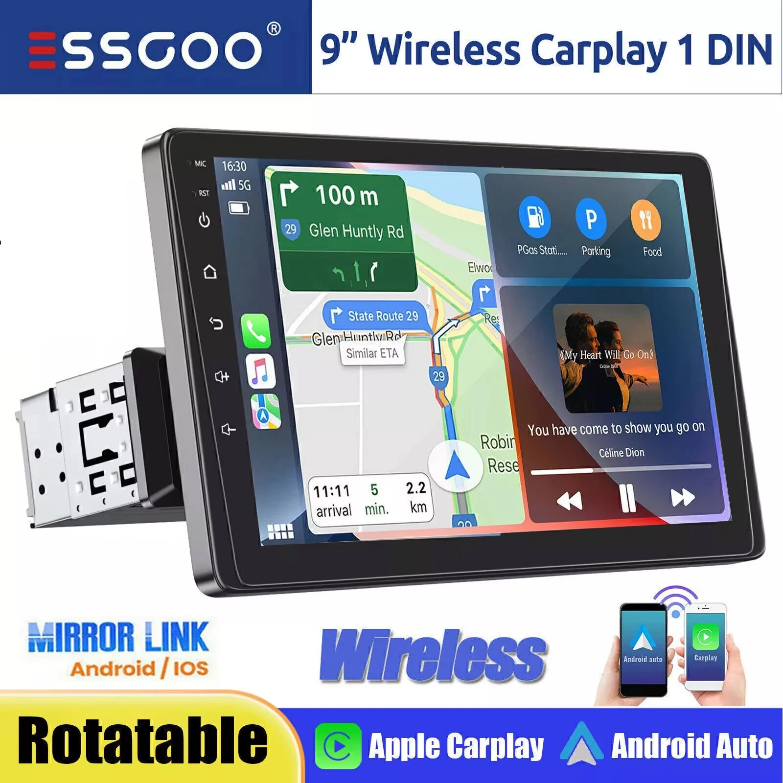 ESSGOO 1 DIN 9 Zoll Auto-Stereo-Player Radio Drahtloses CarPlay Android Auto Bluetooth AUX USB TF Mirror Link HD IPS Touchscreen Bluetooth Freisprecheinrichtung