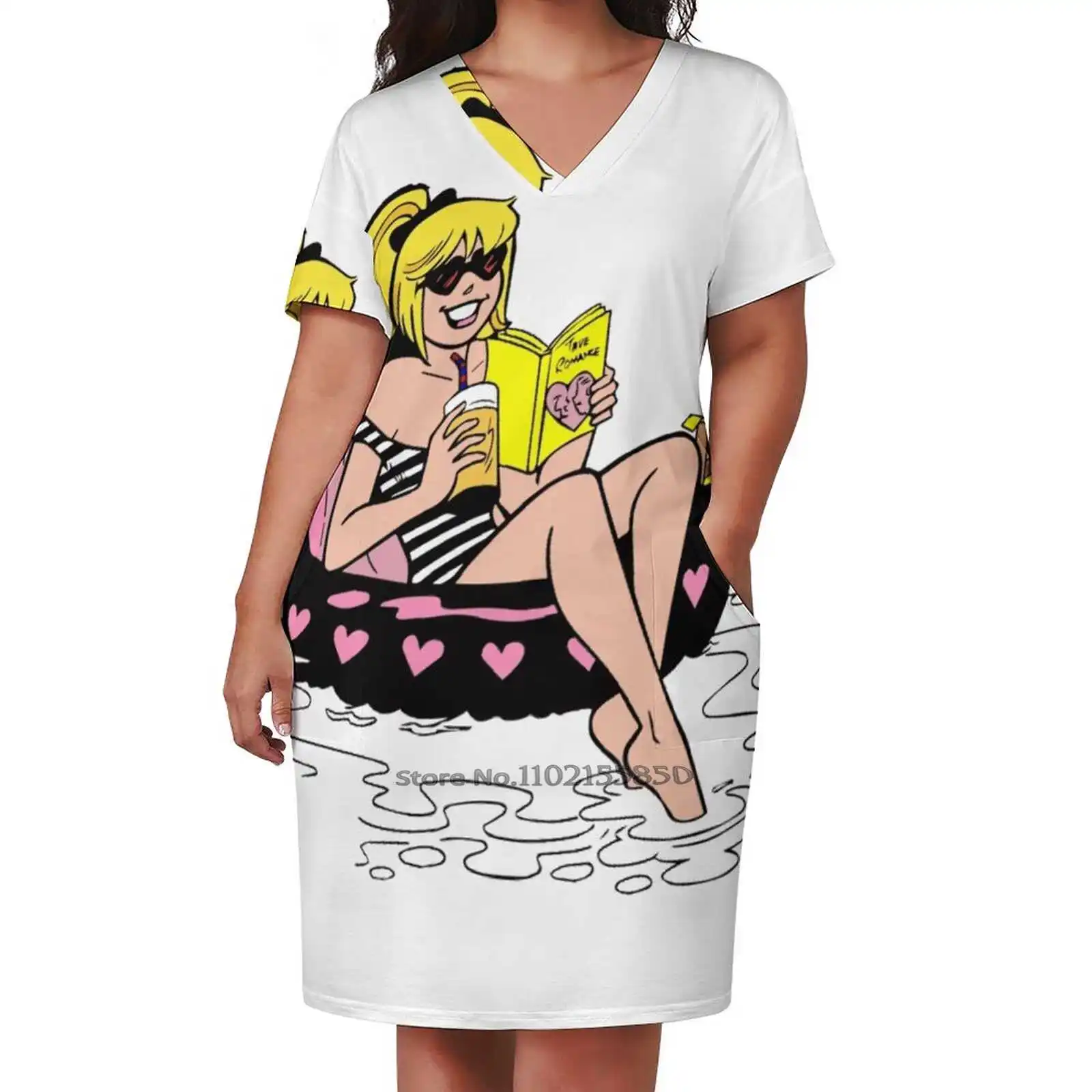 Cooper Loose Pocket Dress Fashion Print Dress Short Sleeve V-Neck A-Line Dress Cooper Archie Archie Comice Archie Andrews Comic