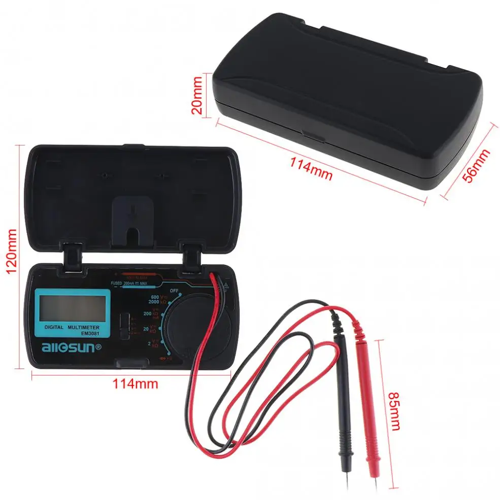 Imagem -02 - Mini Display Lcd Multímetro Digital com um Par Caneta de Teste para Medição dc Tensão ac e dc Atual Resistência Em3081