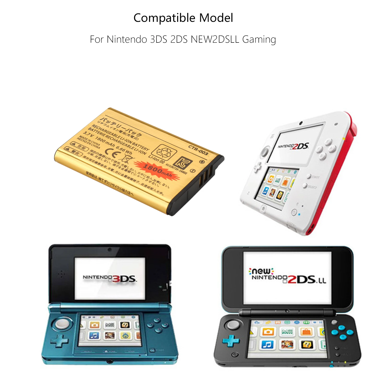 Batería recargable de iones de litio para Nintendo 3DS 2DS XL, 3,7 V, 1800mAh, CTR-003, CTR003, CTR 003