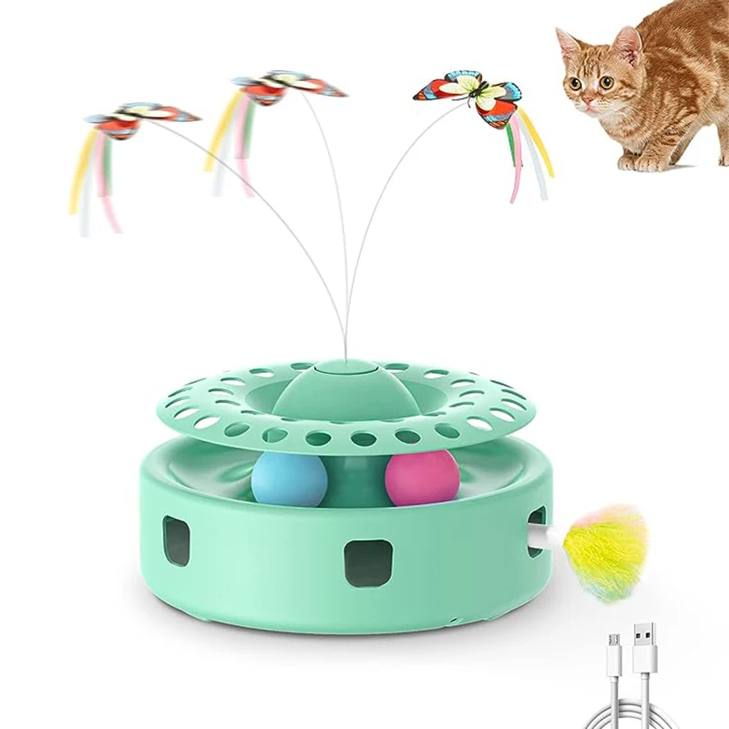 

Cat Toys 3 in 1 Automatic Interactive Kitten Toy Fluttering Butterfly Random Moving Feather Track Balls Dual Power Supplies