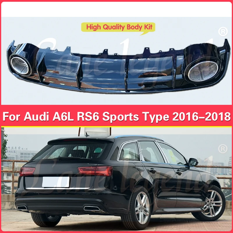 

Car Rear Bumper Lip Spoiler Diffuser For Audi A6 A6L Sports Type 2016-2018 Rear Diffuser Lip Protector Guard Modify to RS6 Style