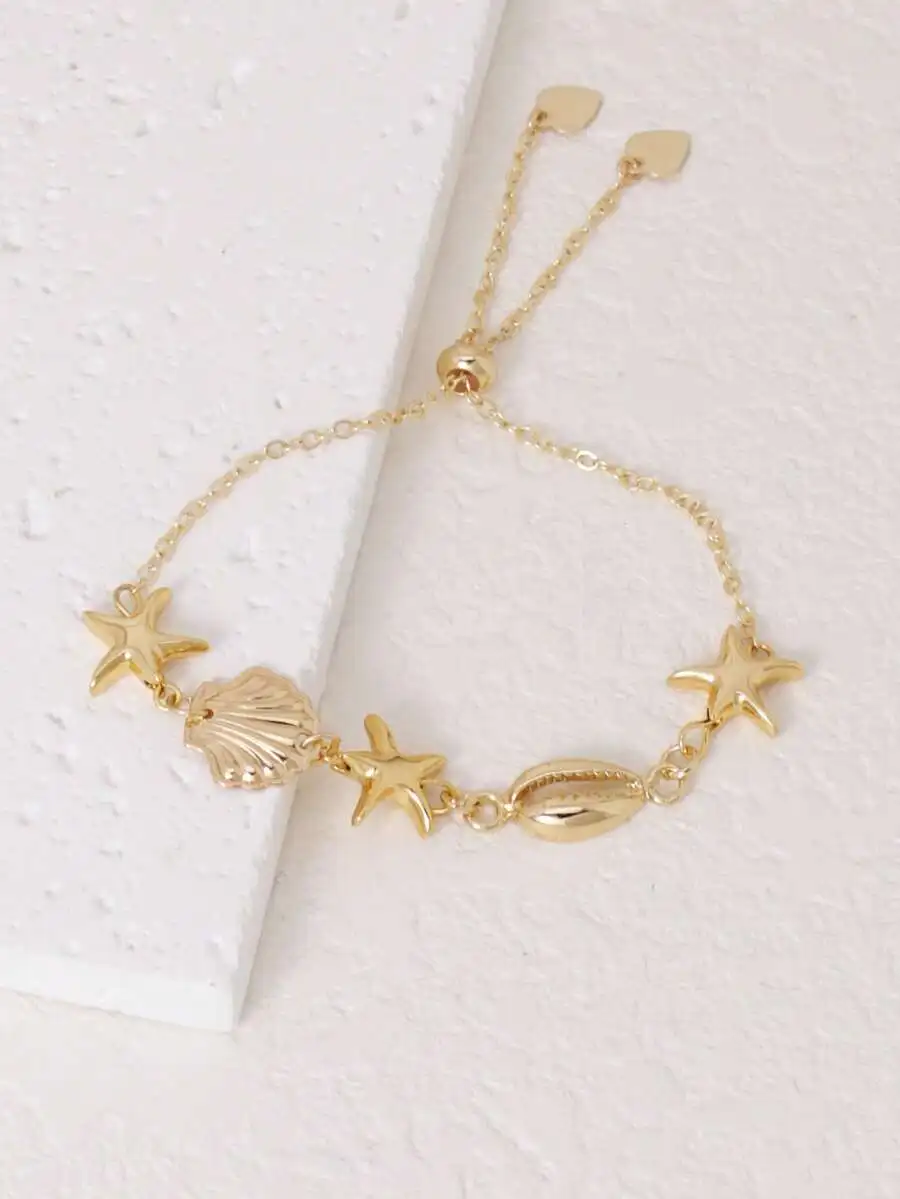 1pc Bohemian Ocean Shell, Starfish Decor Adjustable Bracelet, Women Beach Resort Party Accessory view 3