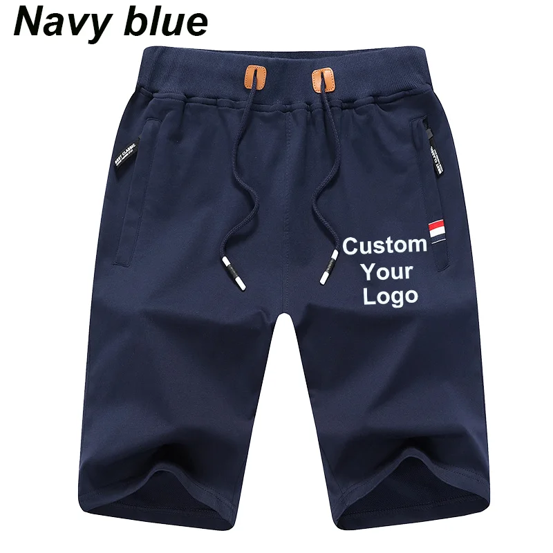 Mens Custom Your Logo Casual Summer Sports Jogger Drawstring Shorts Solid Color Zipper Pocket Pants Beach Short Pants