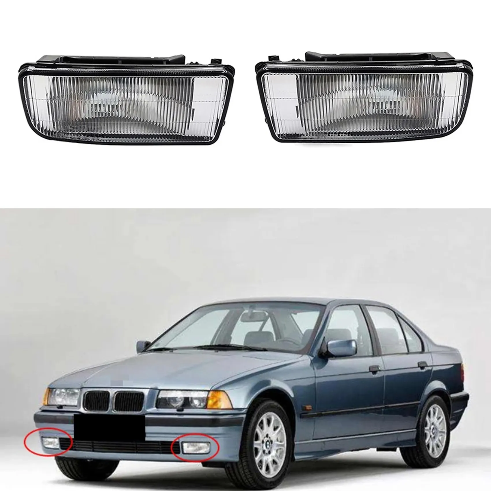 1Pair Front Fog Light Halogen Bulbs for 3 Series E36 E36 318I 323I 325I Car Clear Lens Bumper Fog Lamp Assembly