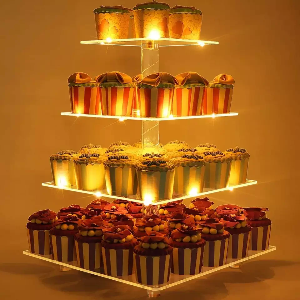 

Party Suppliers China Factory Custom Cupcake Stand Dessert Tree Tower Acrylic Cupcake Display Tower With LED String