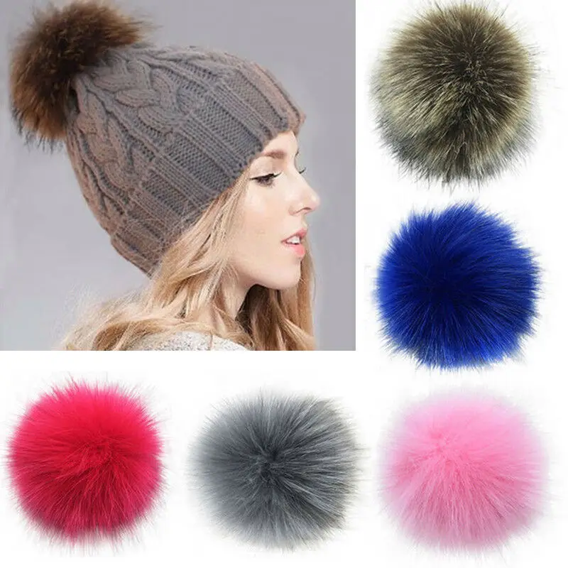 10/12cm Hat Ball Pom Pom Fake Hairball Wholesale Caps Accessories Multicolor Faux  Fur PomPom With Buckle for DIY Balls